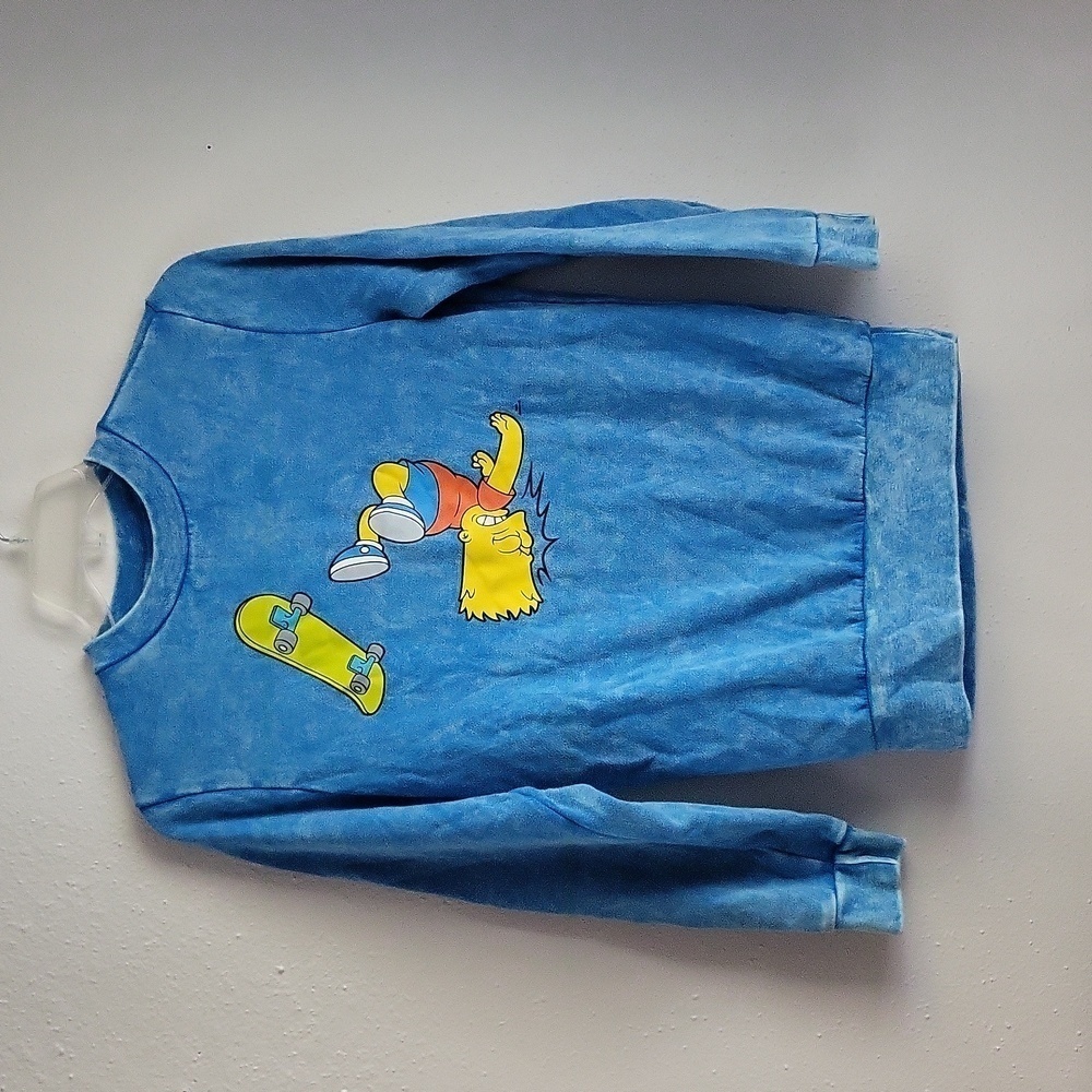 Simpsons Sweatshirt Long Sleeve Blue Tie Dye Wash Small